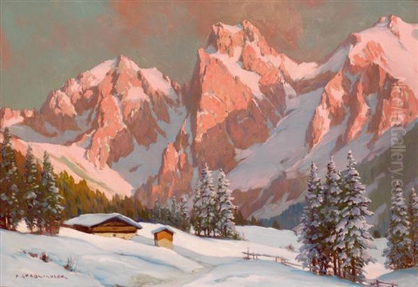 Winterliches Gebirgsmassiv Im Abendrot Oil Painting by Paul Grabwinkler