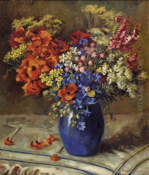 Sommerblumen In Vase Oil Painting by Peter Grabwinkler