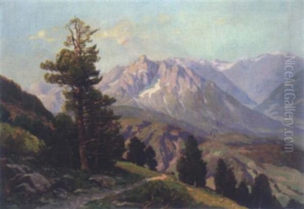 Im Hochgebirge, Baumgrenze Oil Painting by Peter Grabwinkler