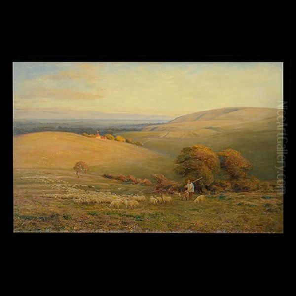 Untitled - Herding Sheep Oil Painting by Alfred Fitzwalter Grace