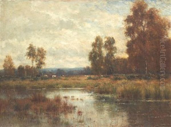 Landskap Med Sjo Och Betande Boskap Oil Painting by James Edward Grace