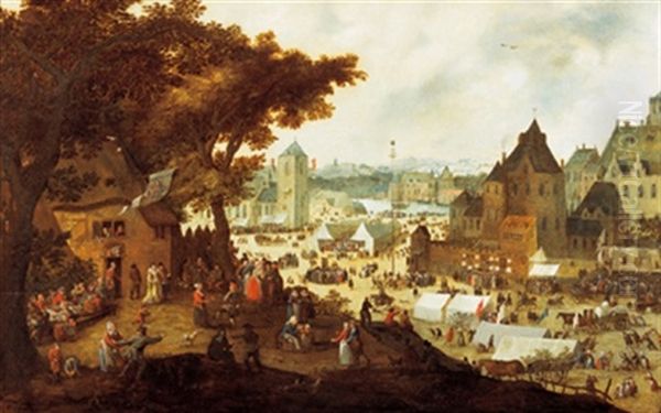 Die Sankt Georgs-kirmes In Einem Flandrischen Dorf Oil Painting by Gommaert Van Der Gracht