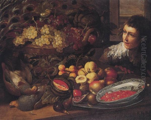 Grosses Fruchtesstilleben Mit Einem Pagen Oil Painting by Gommaert Van Der Gracht