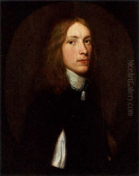 A Portrait Of A Young Man Wearing A Black Coat With White Sleeves And A White Lace Collar Oil Painting by Jacobus Van Der Gracht