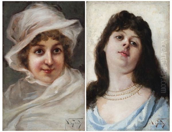 Ritratti Di Fanciulle (pair) Oil Painting by Napoleone (Luigi) Grady