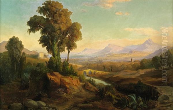 Sizilianische Landschaft Bei Palermo Im Abendlicht Mit Dem Monte Abbate Und Dem Monte Griffone In Den Madonie-bergen Oil Painting by Karl Georg Anton Graeb