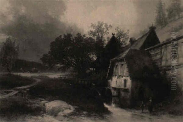 Wassermuhle In Thuringen Oil Painting by Karl Georg Anton Graeb