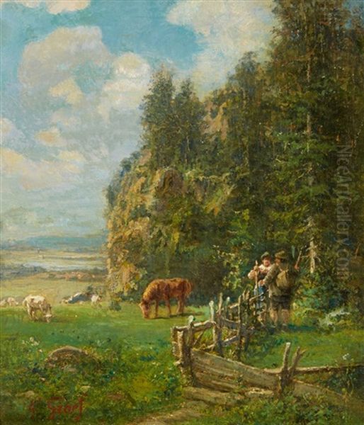 Summer Landscape With Shepherds And Ramblers Oil Painting by Gustave Graef