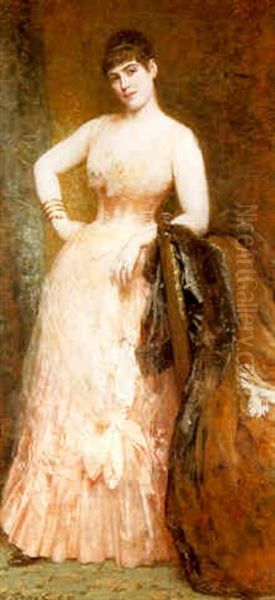 Portrait Of Ida Adam, Standing, Full-lengh Oil Painting by Gustave Graef