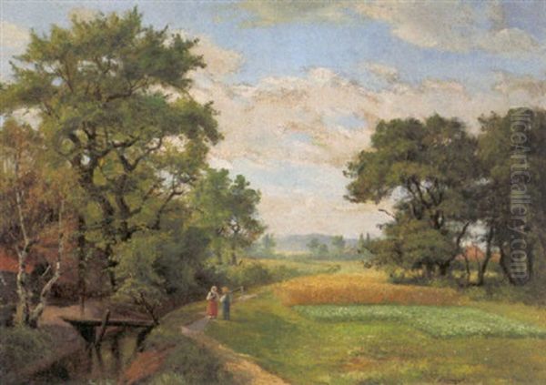 Spatsommerlandschaft Aus Dem Vogtland Oil Painting by Oscar (Oskar) Graef