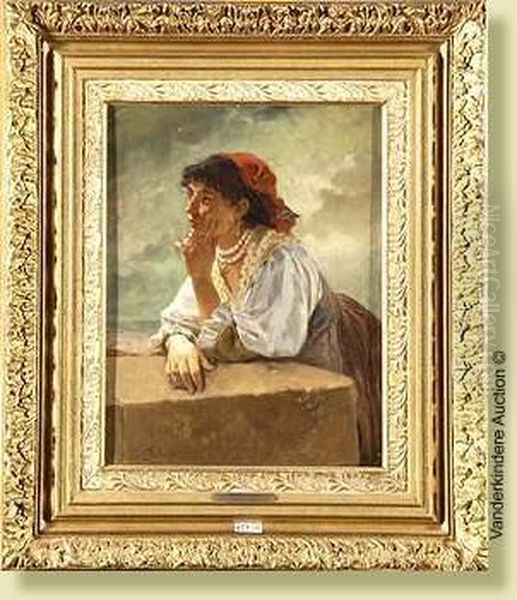 Jeune Italienne Accoudee Oil Painting by Lionel Baes