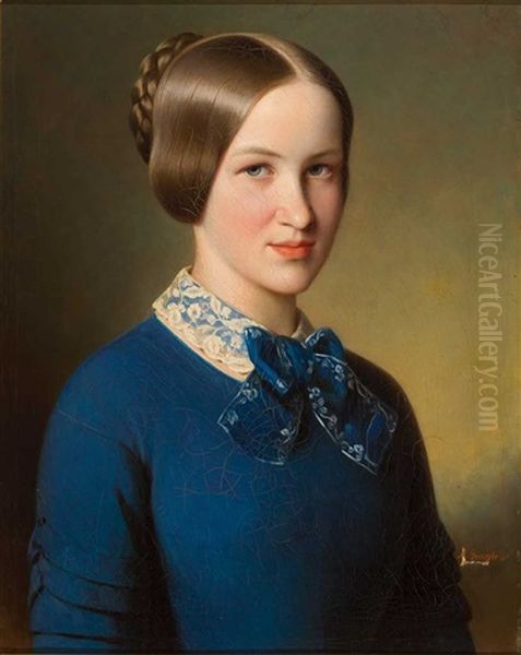 Halbfigurliches Portrait Einer Jungen Frau Mit Direktem Blick Zum Betrachter Oil Painting by Albert Anton Graefle