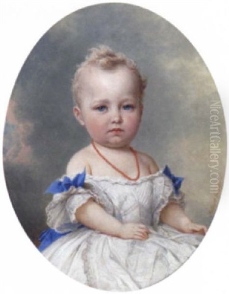 Portrait Eines Kleinen Madchens Aus Der Familie Der Fursten Von Hohenzollern Oil Painting by Albert Anton Graefle