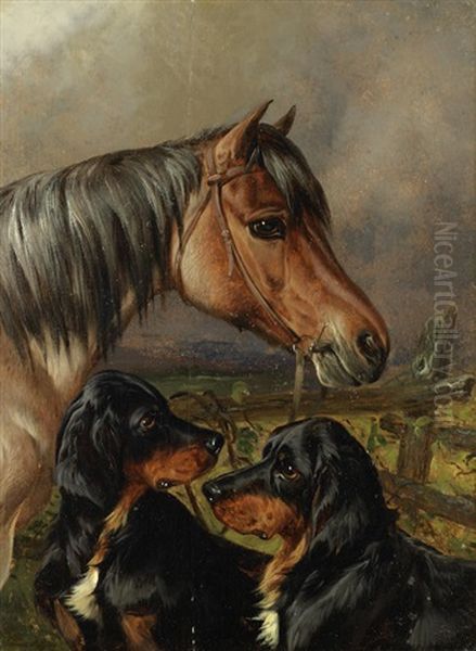 A Horse And Two Gordon Setters Oil Painting by Colin Graeme