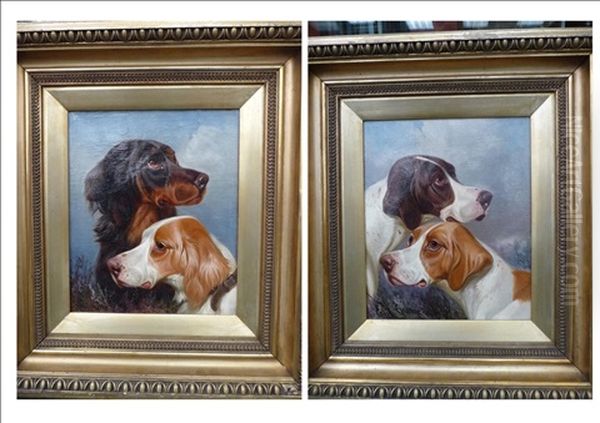 Gordon Setter And A Red And White Setter (+ Two Pointers; Pair) Oil Painting by Colin Graeme