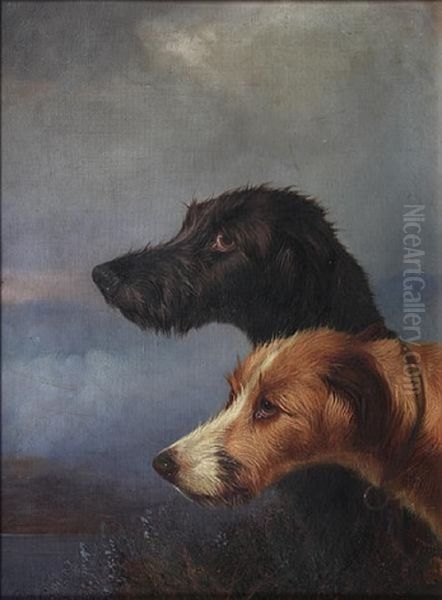 Two Terriers Before A Lakeland View Oil Painting by Colin Graeme