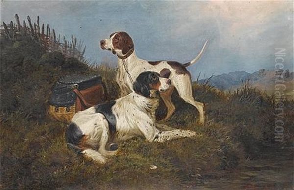 An English Setter And A Pointer In A Highland Landscape Oil Painting by Colin Graeme