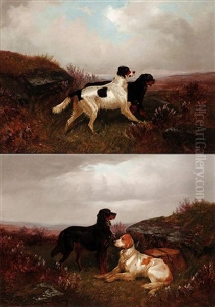 A Gordon And An English Setter In The Scottish Highlands (pair) Oil Painting by Colin Graeme