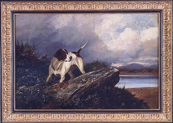 A Pointer In A Landscape Oil Painting by Colin Graeme