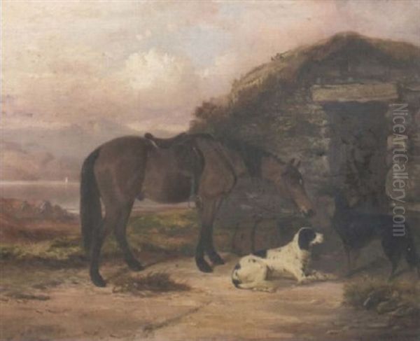 A Pony And Dogs By A Croft Oil Painting by Colin Graeme