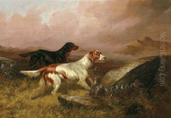 Two Setters On A Grouse Moor Oil Painting by Colin Graeme