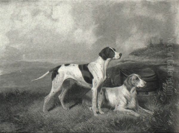 Pointer And A Setter In A Moorland Landscape Oil Painting by Colin Graeme