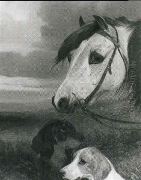 A Pony And Setters On A Moor Oil Painting by Colin Graeme