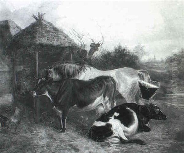 A Farmyard Scene Oil Painting by Colin Graeme