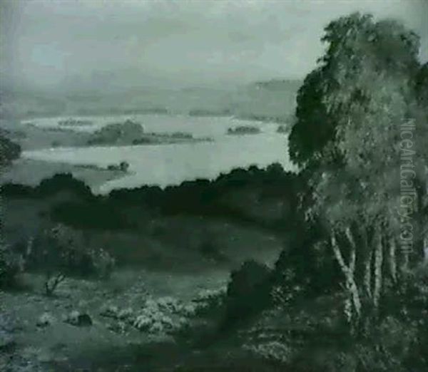 Seenlandschaft Im Vorgebirge, Im Vordergrund Weidende       Schafe Oil Painting by Theodor Graetz