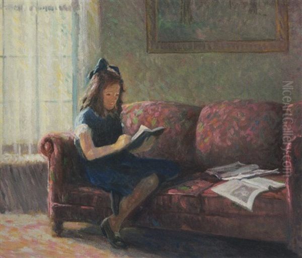 Girl Reading Oil Painting by Carl Graf