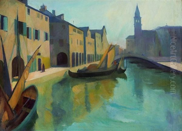 Grosser Kanal In Chioggia Oil Painting by Ludwig Ferdinand Graf