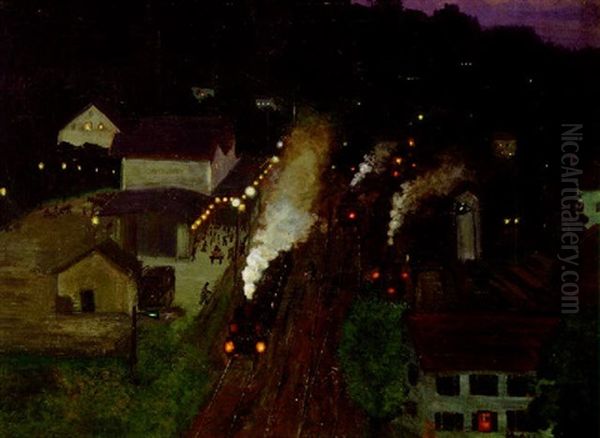 Bahnhof Bei Nacht Oil Painting by Ludwig Ferdinand Graf