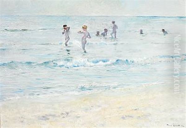 Bathing Boys, Skagen Beach Oil Painting by Paul Edmund Graf