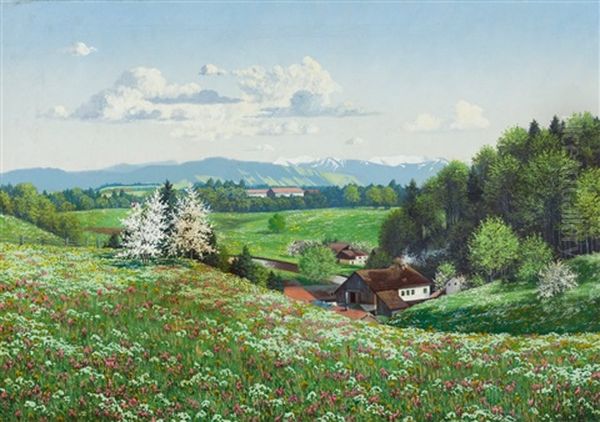 Voralpenlandschaft Im Allgau An Einem Fruhlingstag Oil Painting by Philipp Graf