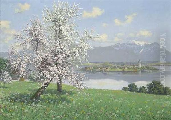 Obstblute Am Chiemsee - Blick Auf Die Fraueninsel Oil Painting by Philipp Graf