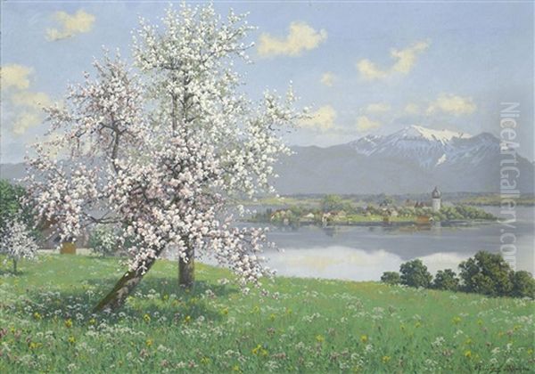 Obstblute Am Chiemsee - Blick Auf Die Fraueninsel Oil Painting by Philipp Graf