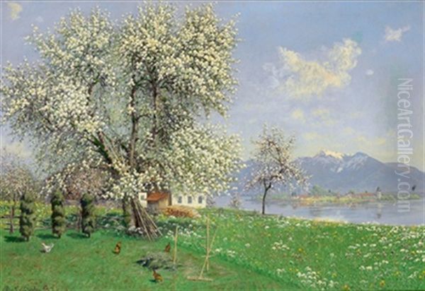 Fruhling Am Chiemsee Mit Blick Auf Die Fraueninsel Oil Painting by Philipp Graf