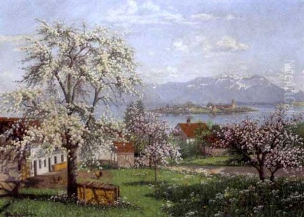 Ein Fruhlingstag Am Chiemsee Mit Blick Auf Die Fraueninsel Oil Painting by Philipp Graf