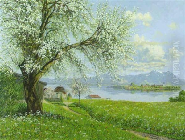 Chiemsee-landschaft Zur Zeit Der Baumblute Oil Painting by Philipp Graf