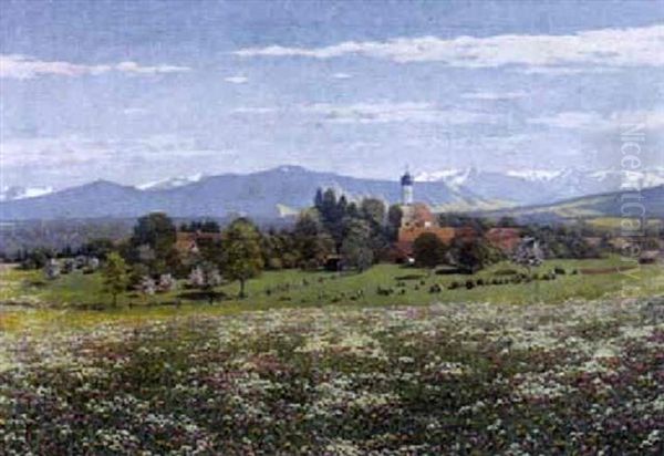 Fruhling In Oberbayern (im Werdenfelserland?) Oil Painting by Philipp Graf