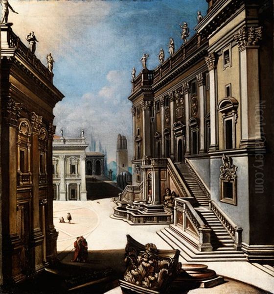 Der Capitolsplatz In Rom Oil Painting by Johann Andreas Graff