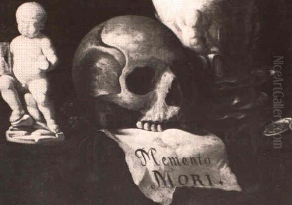 Memento Mori, Mit Totensch,del, Silberbecher Und Kunstkammerobjekten Oil Painting by Johann Andreas Graff