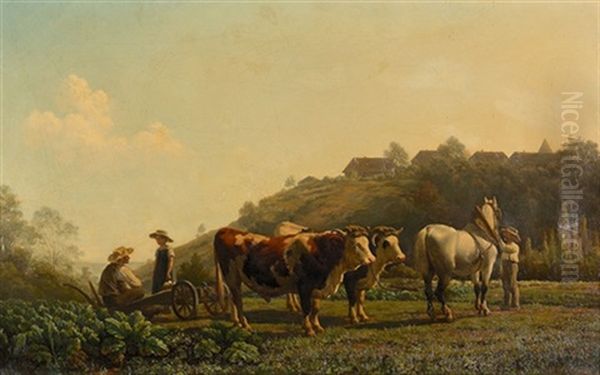 Feldlandschaft Mit Bauern Bei Der Rast Oil Painting by John Graff