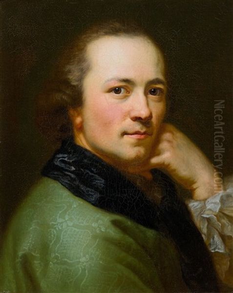 Self-portrait, To The Right, In Green Velvet Robe Oil Painting by Anton Graff