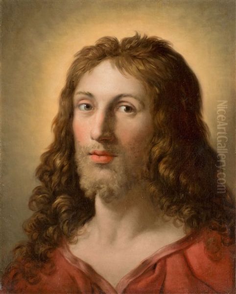 Head Of Christ - After The Painting By Annibale Caracci (before 1560-1609) From The Dresdner Galerie Oil Painting by Anton Graff