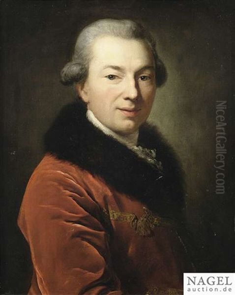 Portrait Of Graf Pflug(k) In A Red Coat With Fur Trimming Oil Painting by Anton Graff