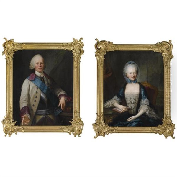 Portrait Of Graf Carl Sigismund Von Arnim, Wearing A Waistcoat With Cuirass And The Blue Sash Of The Russian Order Of Saint Andrew (+ Portrait Of His Wife, Charlotte Henriette Grafin Of Hoym, In Oil Painting by Anton Graff