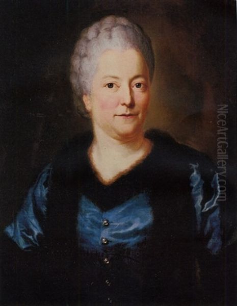 Portrait Of Eva Charlotte Friederike, Grafin Von Einsiedel, In A Blue Silk Dress Trimmed With Fur Oil Painting by Anton Graff