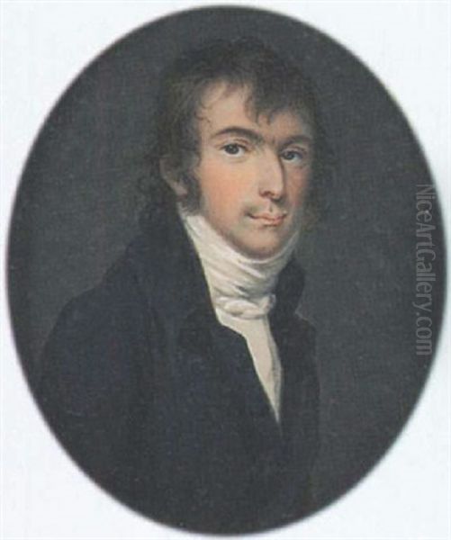 A Young Gentleman With Long Unstyled Hair, Wearing Blue Coat, White Chemise And Tied White Stock by Anton Graff