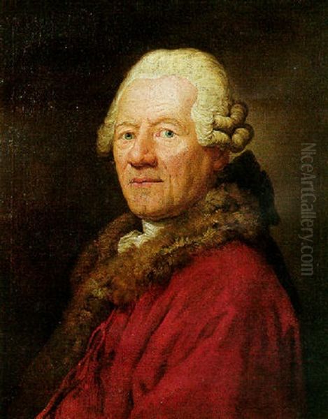 Portrait Of Christoph Willbald Gluck, Wearing A Fur-trimmed Coat Oil Painting by Anton Graff